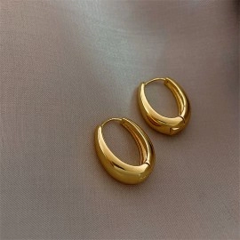 New Classic Copper Alloy Smooth Metal Hoop Earrings For Woman Fashion Korean Jewelry Temperament Girl's Daily Wear earrings