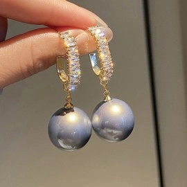  New Fashion  Pearl Drop Earrings for Women Shiny Crystal Exquisite Earrings Wedding Party Engagement Jewelry
