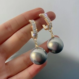  New Fashion  Pearl Drop Earrings for Women Shiny Crystal Exquisite Earrings Wedding Party Engagement Jewelry